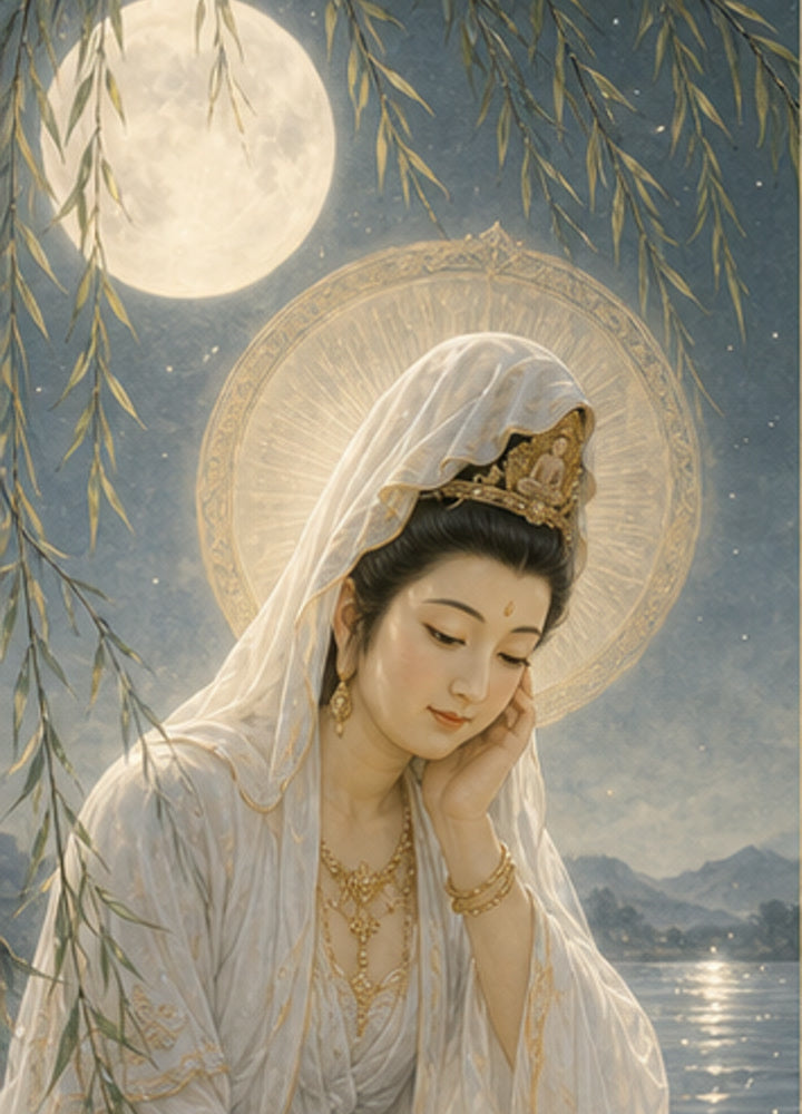 A warm Guanyin illustration for the free Polaris Flow oracle