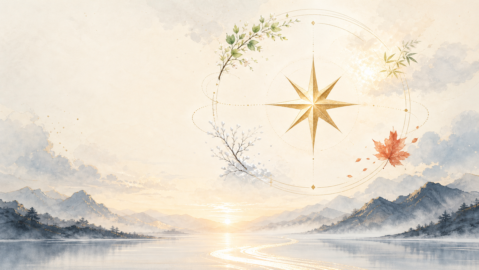 A calm annual cycle beneath the Polaris star, surrounded by leaves, clouds and a quiet mountain lake